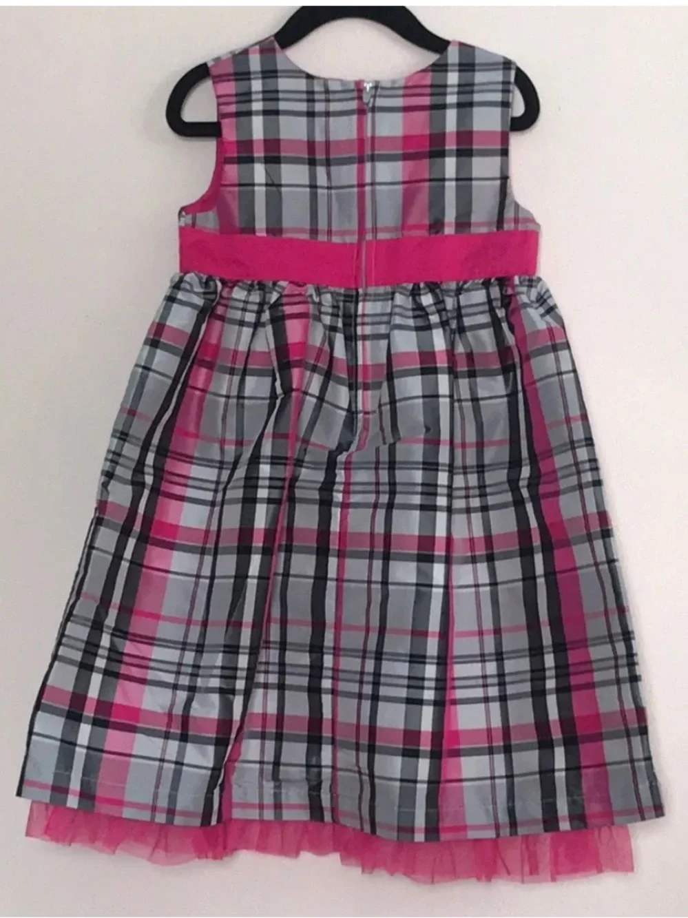 Carter’s pink white black grey plaid taffeta holiday dress size 4